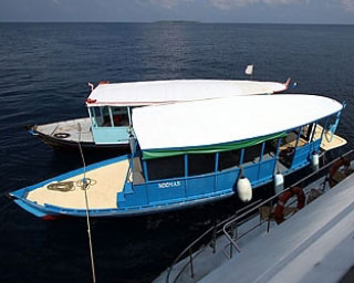 The dive dhonis, used by Amba for diving in the Maldives - photo courtesy of David Hettich